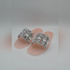Crystal Embellished Pink Slide Sandals
